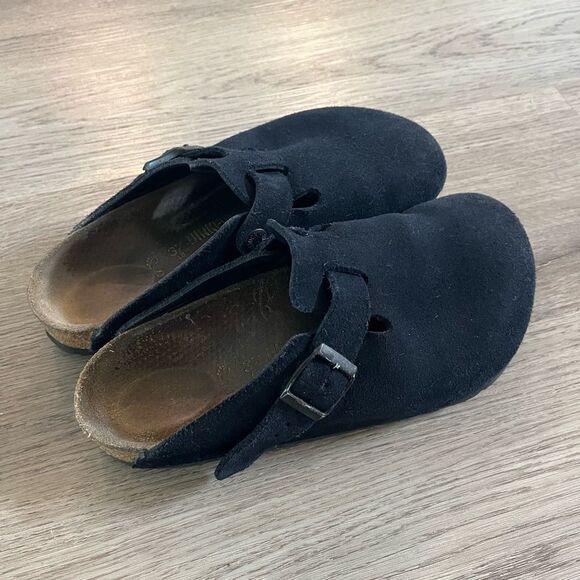 RARE Vintage Midnight blue Boston Birkenstocks 37/7 festival slip on clogs - Picture 2 of 7